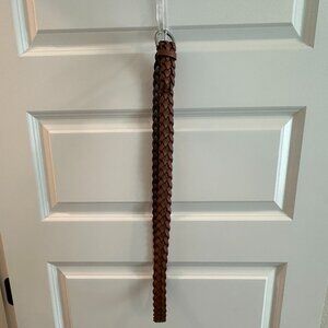 Braided brown belt with silver buckle